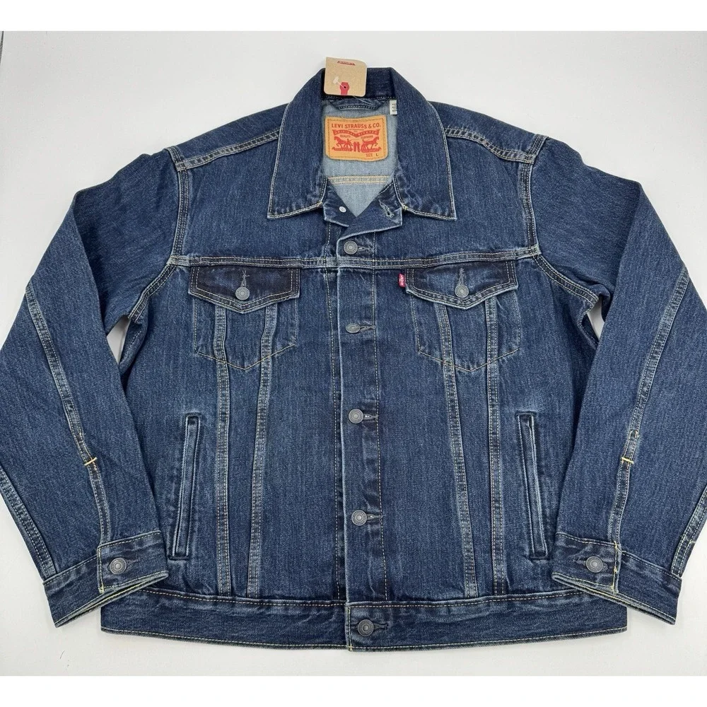 Levi Strauss & Co Mens Dark Wash Denim Trucker‎ Jacket Classic Fit Size Large